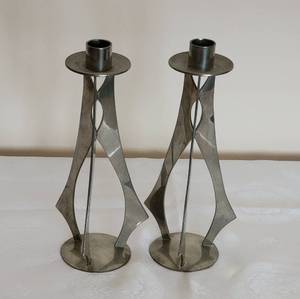 lot 212 image: Brutalist Brushed Aluminum Candlesticks