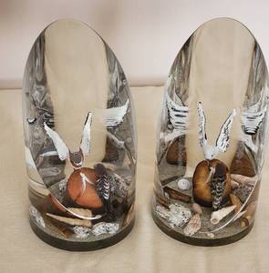lot 121 image: Large Resin Acrylic Shore Bird Encapsulated Vignette Pair
