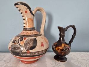 lot 107 image: Amazing Handpainted Ceramic Pitcher Pair