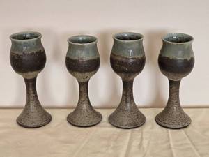 lot 238 image: Gorgeous Handmade Studio Ceramic Chalice Set - (4)
