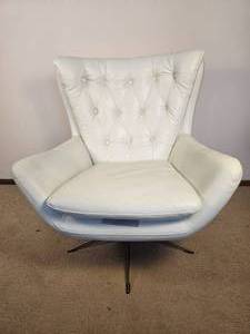 lot 1 image: Pottery Barn Wells Wingback Swivel Chair - White Tacked Leather - A