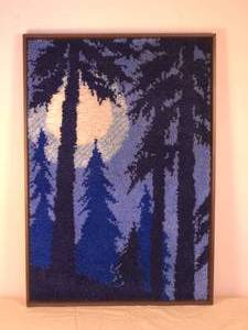 lot 220 image: Charming Latch Hook Tapestry Night Forest Landscape