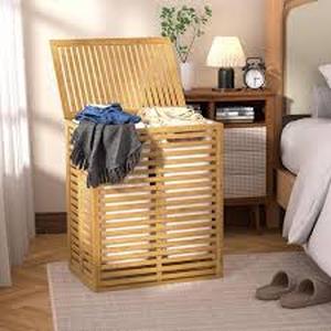 VEIKOUS Bamboo Laundry Hamper with Lid and 2 Removable Liner Bags   Customer Returns See Pictures
