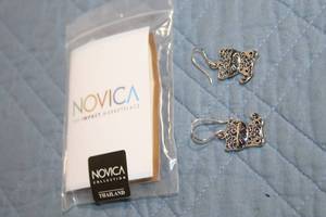 lot 29 image: Novica Collection Silver Cat Earrings from Thailand