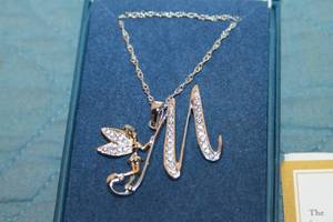 lot 40 image: Tinker Bell Initial Pendant Necklace by Bradford Exchange