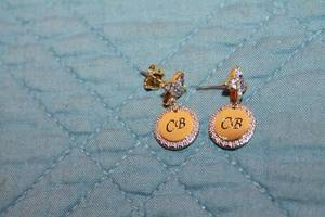 lot 42 image: Elegant Monogrammed CB Gold and Rhinestone Earrings