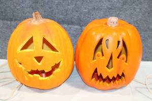 lot 55 image: Set of 2 Light-up Halloween Pumpkin Decorations