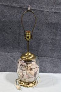 lot 77 image: Glass Seashell Table Lamp with Brass Detailing