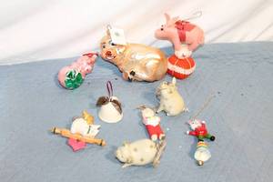 lot 88 image: Collection of 9 Assorted Pig and Angel-Themed Christmas Ornaments