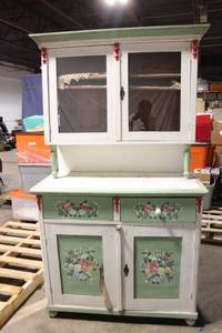 lot A-103 image: Antique Wooden Kitchen Hutch with Floral Design