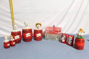 lot A-119 image: Vintage Ceramic Canister Set of 3 with Unique Head Designs