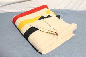 lot A-123 image: Vintage Multi-Color Striped Wool Blanket by Zanefo