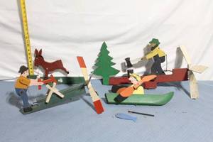 lot 140 image: Set of 3 Whirligig Folk Art Wooden Sculptures