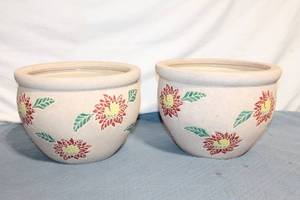 lot 145 image: Pair of Floral Ceramic Planters with Drainage Holes