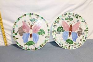 lot 153 image: Pair of Mosaic Butterfly-Themed Decorative Plates