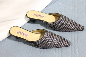 lot 159 image: Set of Stefani Glitter Beaded Open-Back Heels