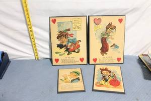 lot 166 image: Set of 4 Vintage Humorous Valentine Postcards Framed