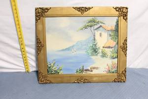 lot 185 image: Framed Landscape Painting with Ornate Gold Frame