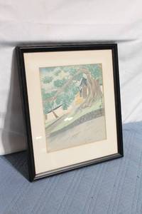 lot 188 image: Framed Japanese Woodblock Print with Scenic Landscape