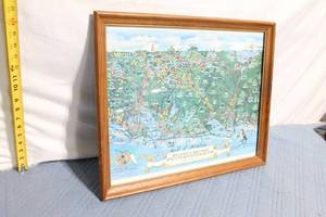 lot 195 image: Vintage Map Print of Floridas West Coast in Wooden Frame