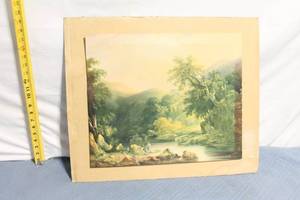 lot 199 image: Vintage Landscape Artwork Mounted on Cardboard