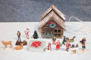 lot 224 image: Christmas Village Figurine Set with House and Accessories