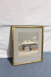 lot 259 image: Framed Japanese Woodblock Print Art in Gold Bamboo Style Frame