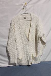 lot 280 image: White Cable Knit Cotton Cardigan Sweater - Medium