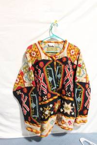 lot A-281 image: Vintage MFA Boston Wool Sweater with Colorful Knit Patterns, Size XL