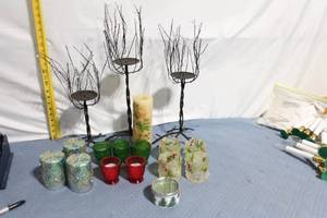 lot 292 image: Set of Branch Candle Holders with Various Holiday Candles