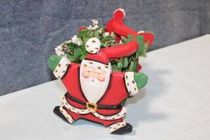 lot 318 image: Santa Claus Decorative Planter with Faux Flowers