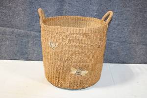 lot 321 image: Large Decorative Woven Basket with Insect Designs