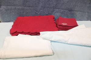 lot 330 image: Collection of Red Placemats, Napkins, and Table Linens