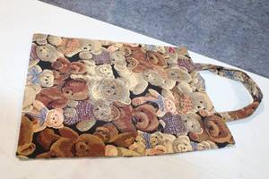 lot 336 image: Tapestry Tote Bag with Teddy Bear Design