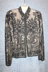 lot 375 image: Adrianna Papell Silk Evening Jacket with Black Beaded Embellishment - Size L