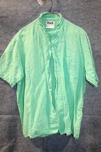 lot 408 image: Flax Green Linen Shirt and Pants Set - Small Top & Medium Bottom
