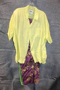 lot 409 image: Flax Yellow Linen Shirt and Purple Patterned Pants Set