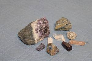 lot 431 image: Collection of 9 Assorted Mineral Rock Specimens Featuring Amethyst