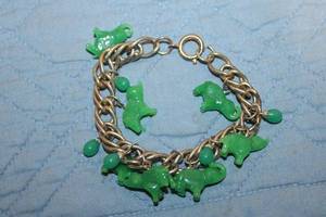 lot A-433 image: Vintage Charm Bracelet with Green Animal Charms