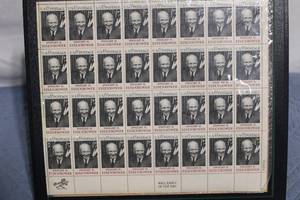 lot 436 image: 6-Cent Dwight D. Eisenhower Commemorative Stamp Sheet October 14, 1969