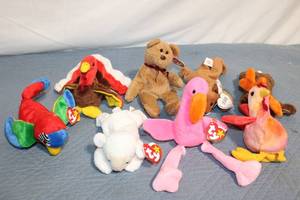 lot 449 image: Collection of 9 TY Beanie Baby Plush Animal Toys