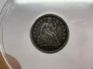 1853 ANACS Seated Liberty Silver Dime w Arrows