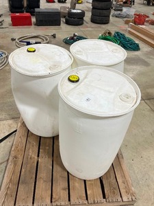3) 55 GALLON PLASTIC DRUMS