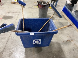 ROLLING GARBAGE TOTE W BROOMS