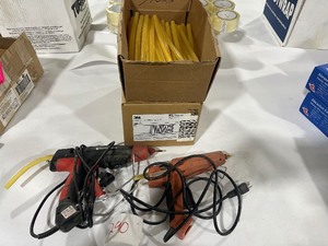 2 HOT GLUE GUNS & 1.5 CASES OF HOT GLUE STICKS