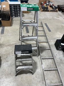 2) 300# STEP LADDERS & 1 EXTENSION LADDER