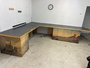 36X24X31 4 DRAWER CABINET, 2) 2 DOOR CABINETS- 24X24, 36X24 & 3 LAMINATED TOPS 84 X36, 75X36, 75X36 W CUSTOM PRINTS