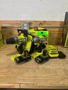 lot 15 image: RYOBI PBLCK01K ONE HP 18V Brushless Cordless 12 in. DrillDriver and Impact Driver Kit - C149
