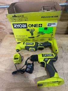 lot 16 image: RYOBI PCL1221K1SB ONE 18V Cordless 2-Tool Combo Kit with 38 in. Drill, Multi-Tool and Charger - D80