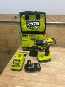 lot 6 image: RYOBI PBLDD01K ONE HP 18V Brushless Cordless 12 in. DrillDriver Kit with (2) 2.0 Ah HIGH PERFORMANCE Batteries, Charger, and Bag - C159